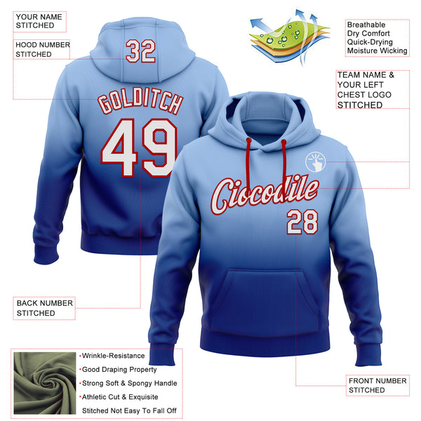 Custom Stitched Light Blue White Royal-Red Fade Fashion Sports Pullover Sweatshirt Hoodie