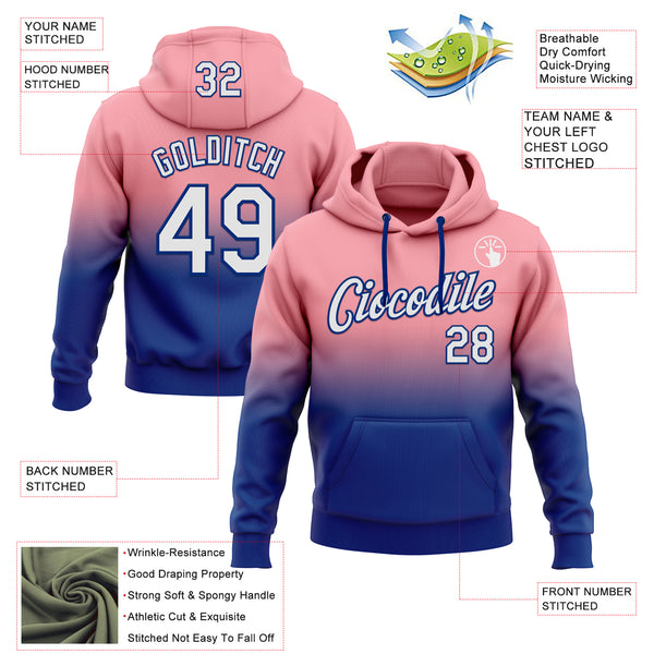 Custom Stitched Medium Pink White-Royal Fade Fashion Sports Pullover Sweatshirt Hoodie