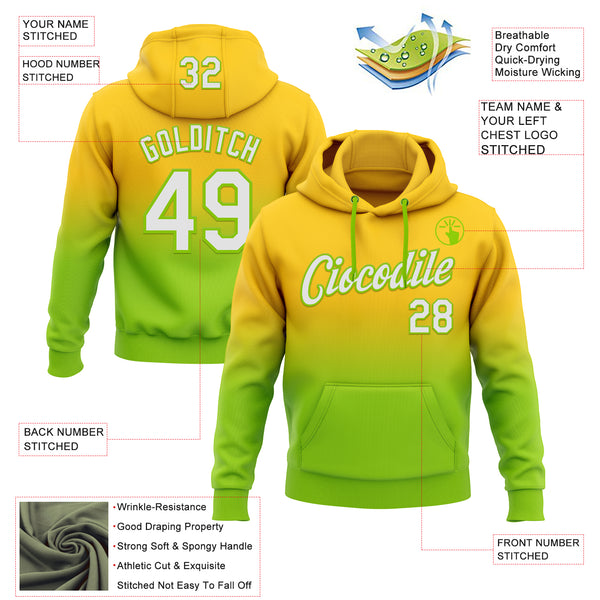 Custom Stitched Yellow White-Neon Green Fade Fashion Sports Pullover Sweatshirt Hoodie