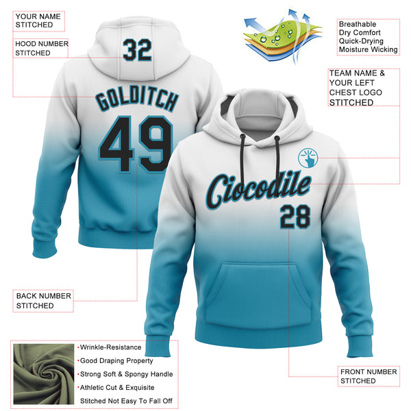 Custom Stitched White Black-Panther Blue Fade Fashion Sports Pullover Sweatshirt Hoodie