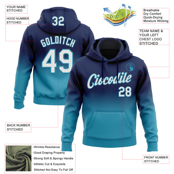 Custom Stitched Navy White-Panther Blue Fade Fashion Sports Pullover Sweatshirt Hoodie