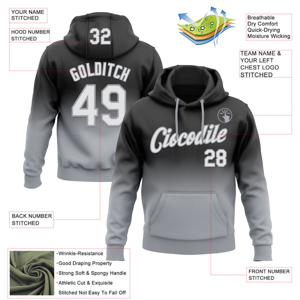 Custom Stitched Black White-Gray Fade Fashion Sports Pullover Sweatshirt Hoodie