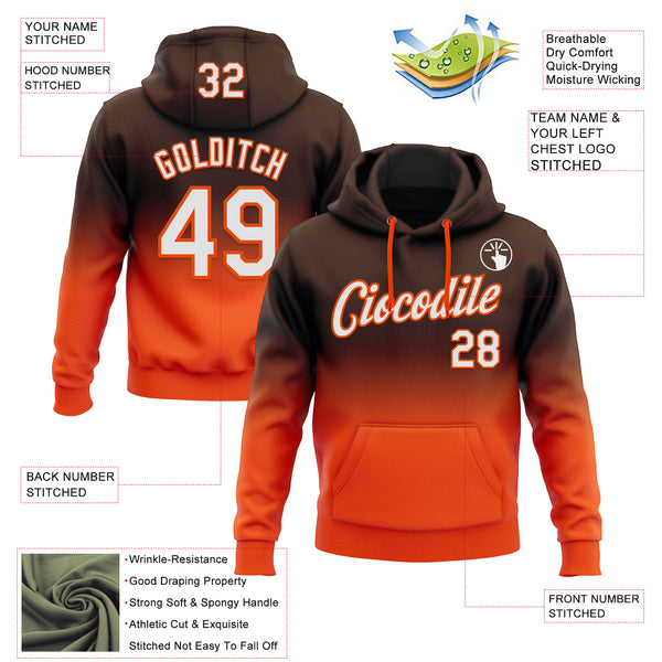 Custom Stitched Brown White-Orange Fade Fashion Sports Pullover Sweatshirt Hoodie
