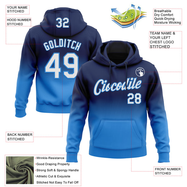 Custom Stitched Navy White-Powder Blue Fade Fashion Sports Pullover Sweatshirt Hoodie