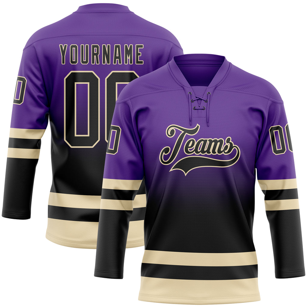 Custom Purple Black-Cream Fade Fashion Hockey Lace Neck Jersey