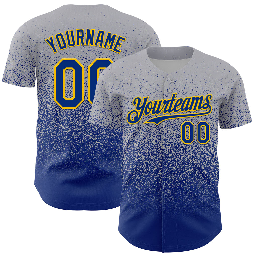 Custom Gray Royal-Gold Fade Fashion Speckle Authentic Baseball Jersey