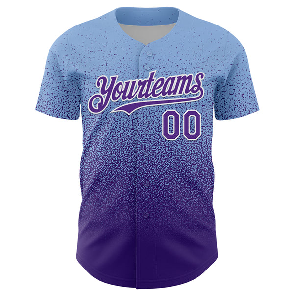 Custom Light Blue Purple-White Fade Fashion Speckle Authentic Baseball Jersey