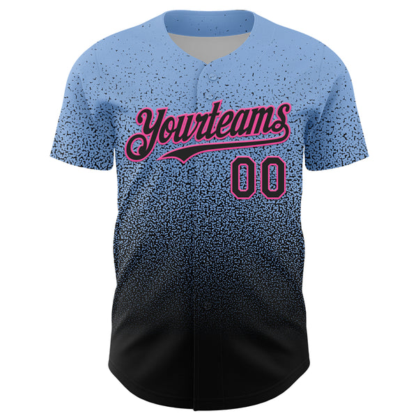 Custom Light Blue Black-Pink Fade Fashion Speckle Authentic Baseball Jersey
