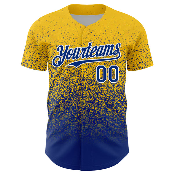 Custom Yellow Royal-White Fade Fashion Speckle Authentic Baseball Jersey
