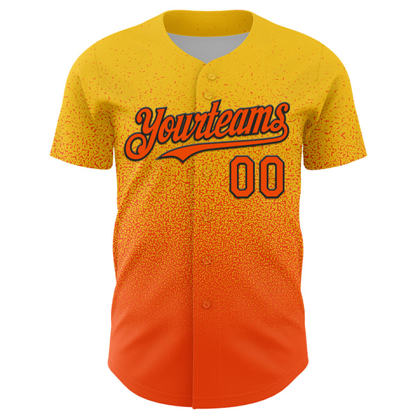 Custom Yellow Orange-Black Fade Fashion Speckle Authentic Baseball Jersey
