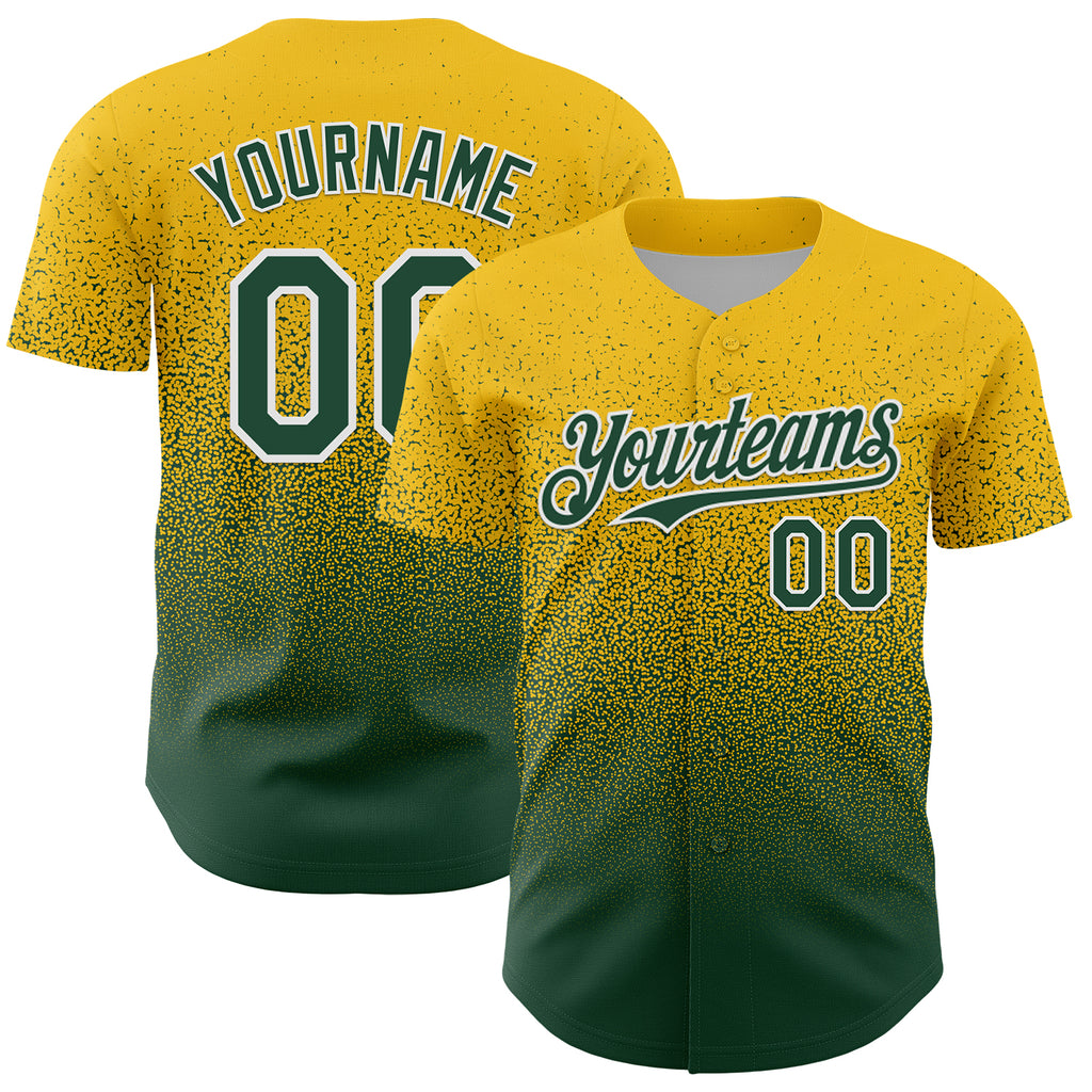 Custom Yellow Green-White Fade Fashion Speckle Authentic Baseball Jersey