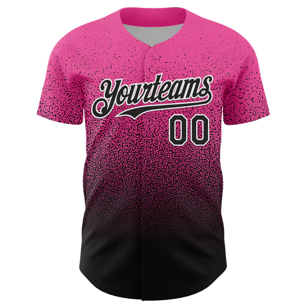 Custom Pink Black-White Fade Fashion Speckle Authentic Baseball Jersey