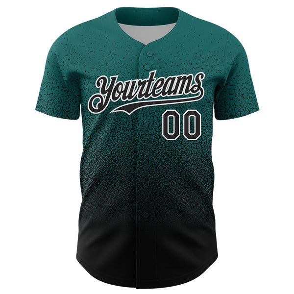 Custom Teal Black-White Fade Fashion Speckle Authentic Baseball Jersey