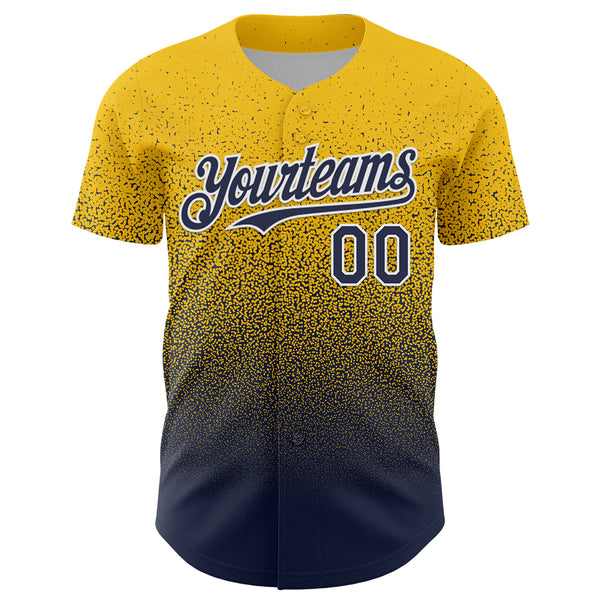 Custom Yellow Navy-White Fade Fashion Speckle Authentic Baseball Jersey