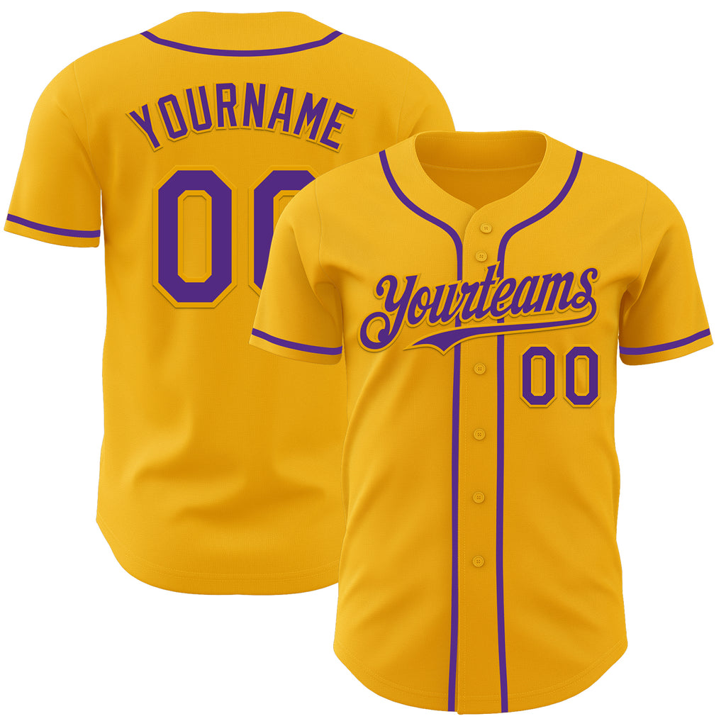 Custom Gold Purple Authentic Baseball Jersey