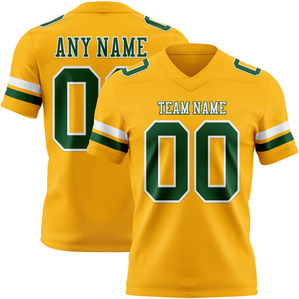 Custom Gold Green-White Mesh Authentic Football Jersey