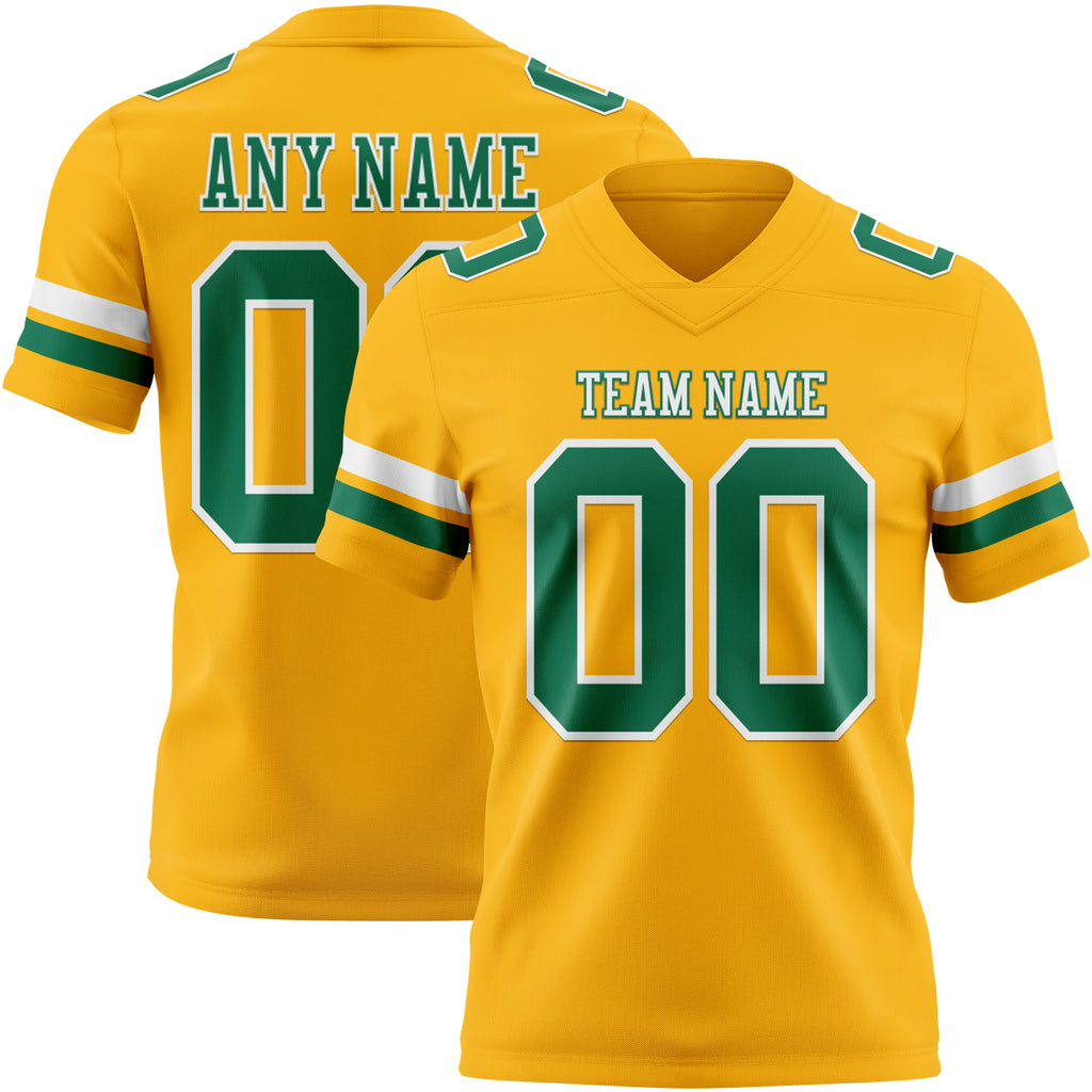 Custom Gold Kelly Green-White Mesh Authentic Football Jersey