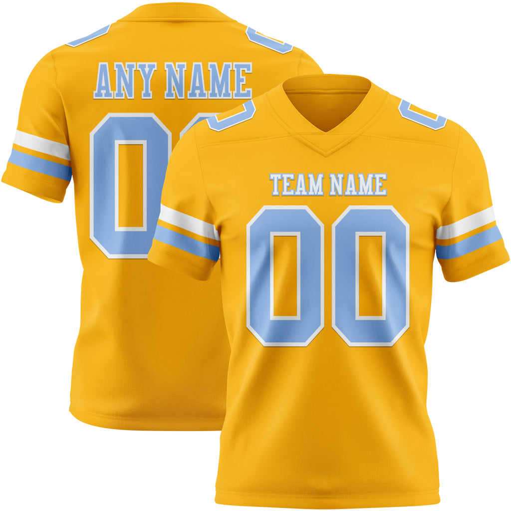 Custom Gold Light Blue-White Mesh Authentic Football Jersey