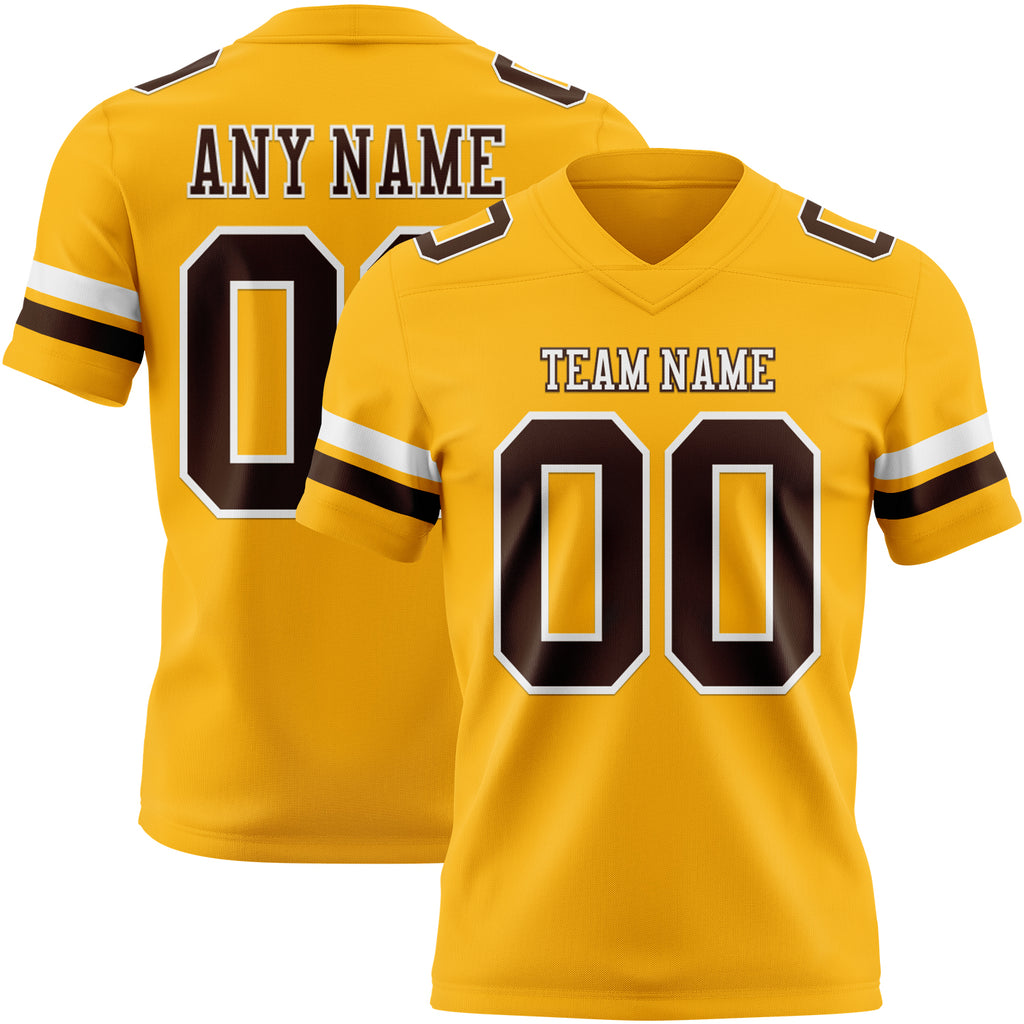 Custom Gold Brown-White Mesh Authentic Football Jersey