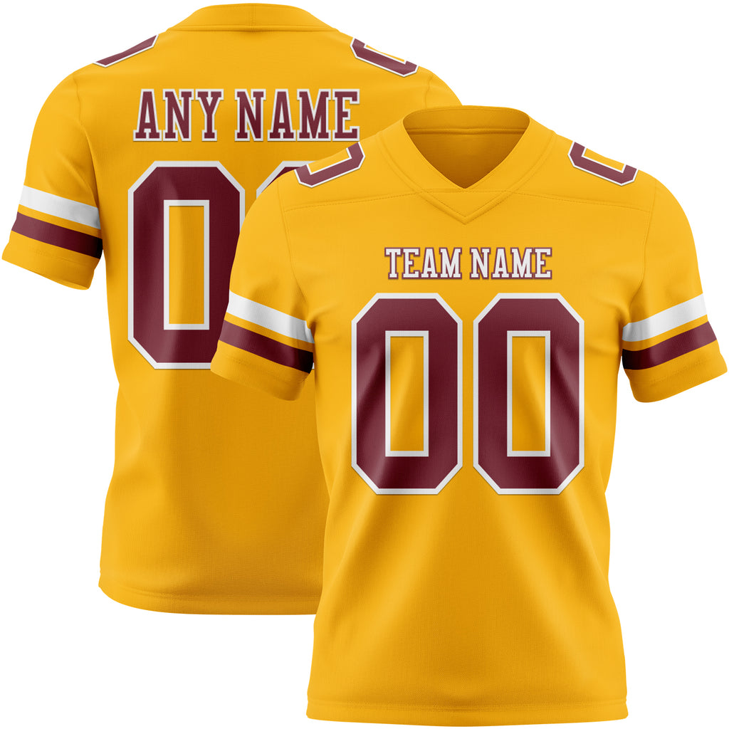 Custom Gold Burgundy-White Mesh Authentic Football Jersey