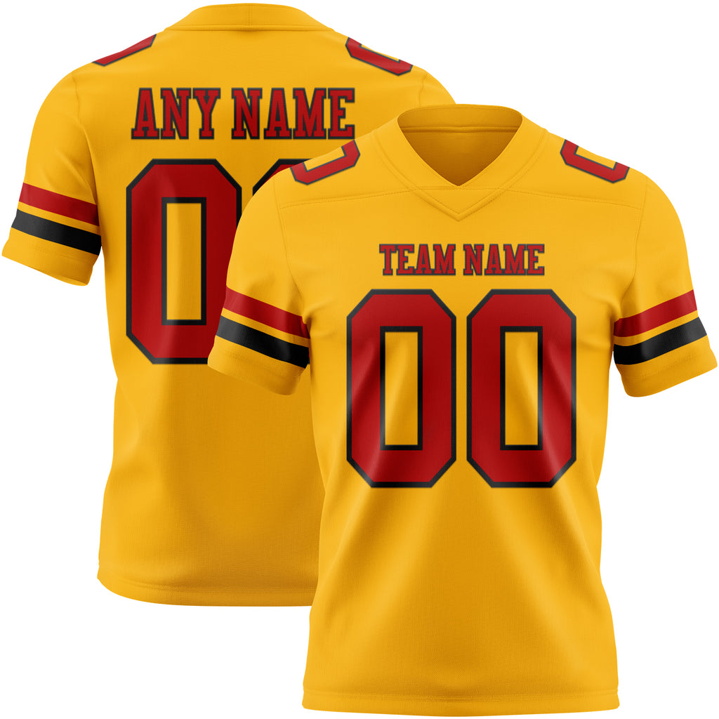 Custom Gold Red-Black Mesh Authentic Football Jersey