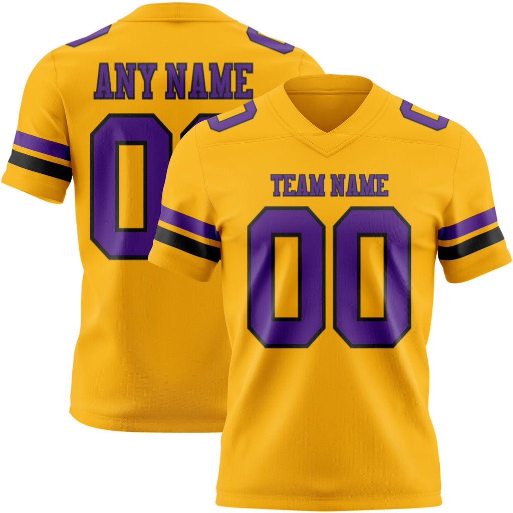 Custom Gold Purple-Black Mesh Authentic Football Jersey