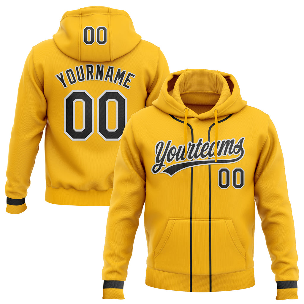 Custom Stitched Gold Black-White Baseball Pullover Sweatshirt Hoodie
