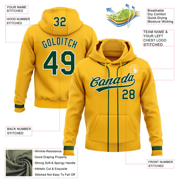 Custom Stitched Gold Green-White Baseball Pullover Sweatshirt Hoodie