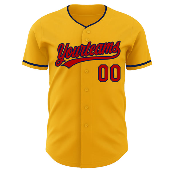 Custom Gold Red-Navy Authentic Baseball Jersey