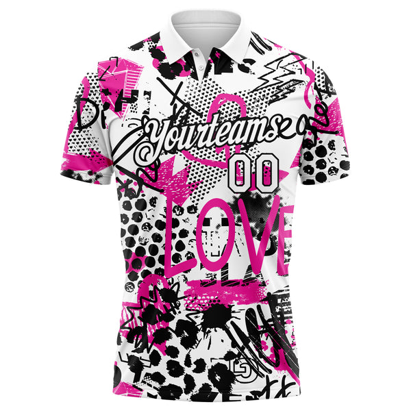 Custom Graffiti Pattern White-Black 3D Performance Golf Polo Shirt