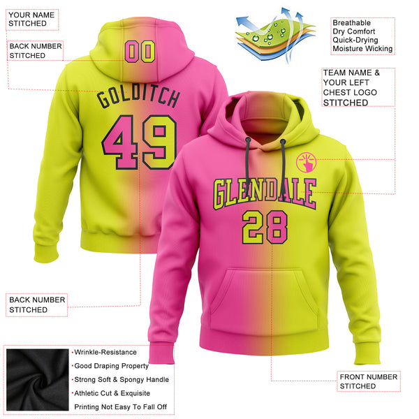 Custom Stitched Neon Yellow Pink-Black Gradient Fashion Sports Pullover Sweatshirt Hoodie