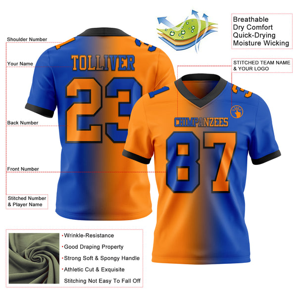 Custom Thunder Blue Bay Orange-Black Authentic Gradient Fashion Football Jersey