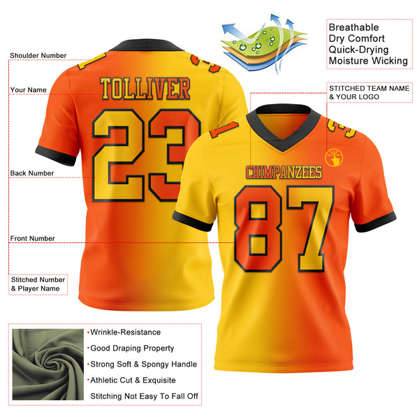 Custom Orange Yellow-Black Authentic Gradient Fashion Football Jersey