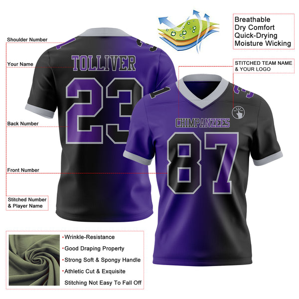 Custom Black Purple-Gray Authentic Gradient Fashion Football Jersey