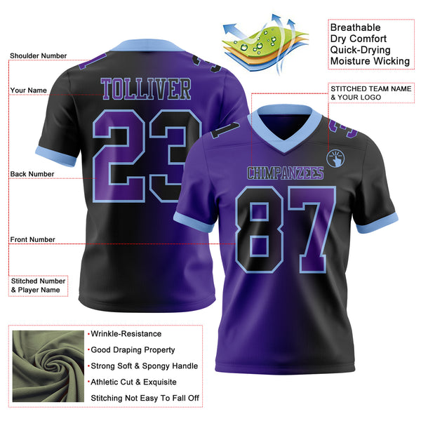 Custom Black Purple-Light Blue Authentic Gradient Fashion Football Jersey