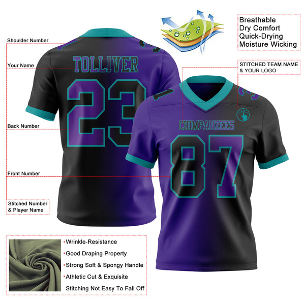 Custom Black Purple-Teal Authentic Gradient Fashion Football Jersey