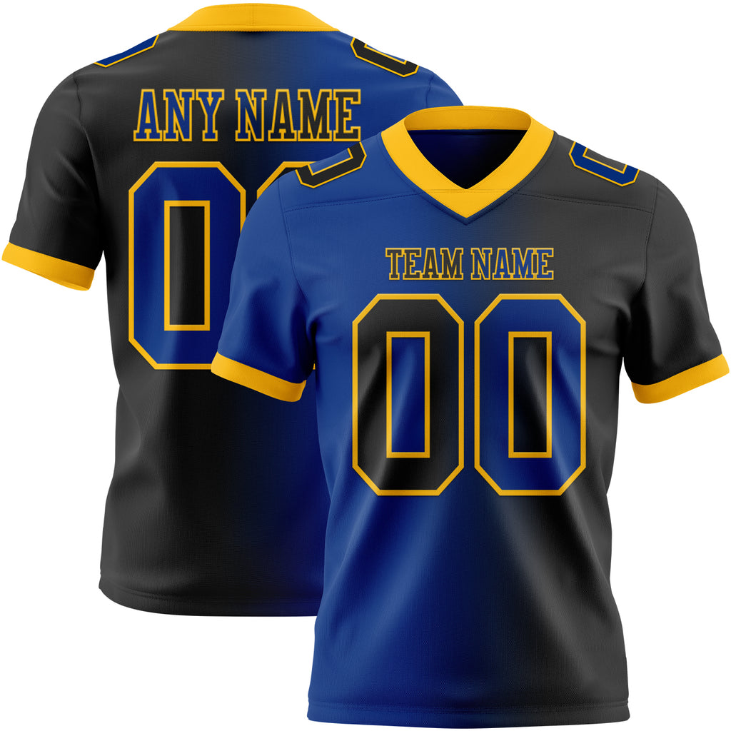 Custom Black Royal-Gold Authentic Gradient Fashion Football Jersey