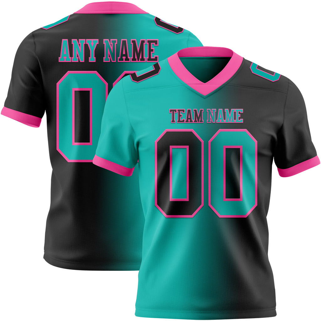 Custom Black Aqua-Pink Authentic Gradient Fashion Football Jersey