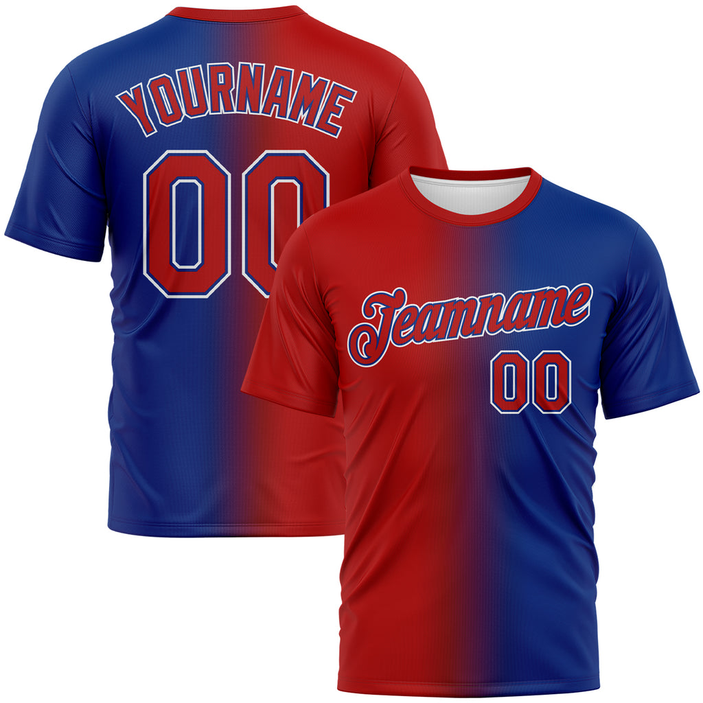 Custom Royal Red-White Gradient Fashion Performance T-Shirt