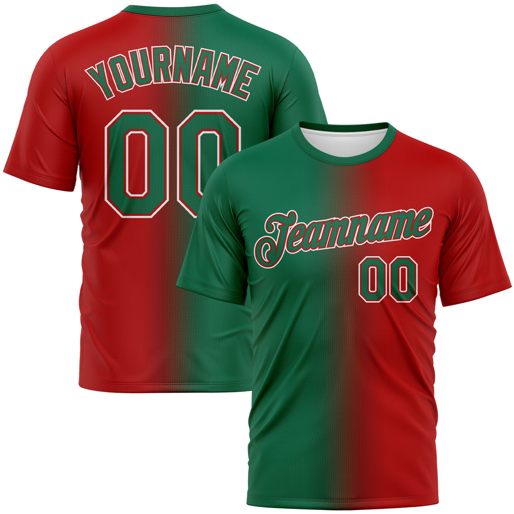 Custom Red Kelly Green-White Gradient Fashion Performance T-Shirt