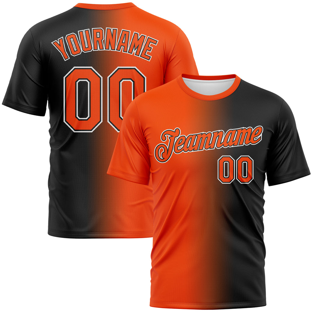 Custom Black Orange-White Gradient Fashion Performance T-Shirt