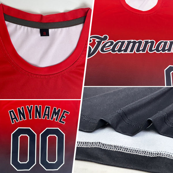 Custom Red Gray-White Gradient Fashion Performance T-Shirt