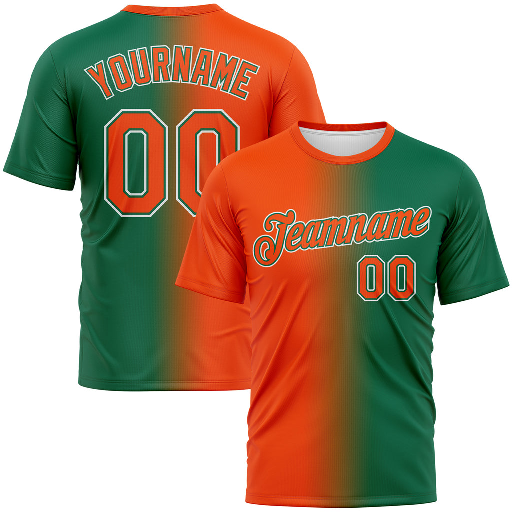 Custom Kelly Green Orange-White Gradient Fashion Performance T-Shirt