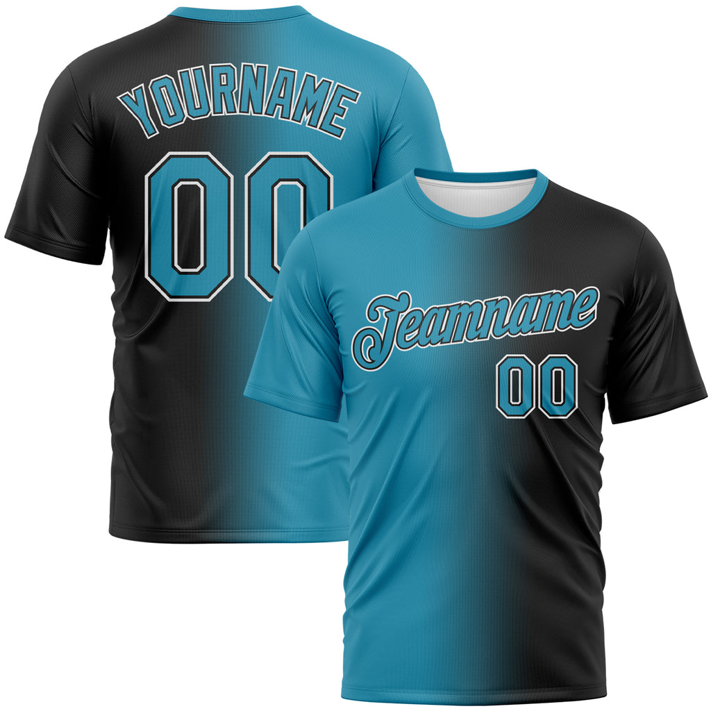 Custom Black Panther Blue-White Gradient Fashion Performance T-Shirt