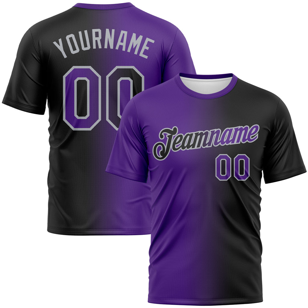 Custom Black Purple-Gray Gradient Fashion Performance T-Shirt