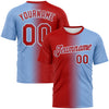 Custom Light Blue Red-White Gradient Fashion Performance T-Shirt