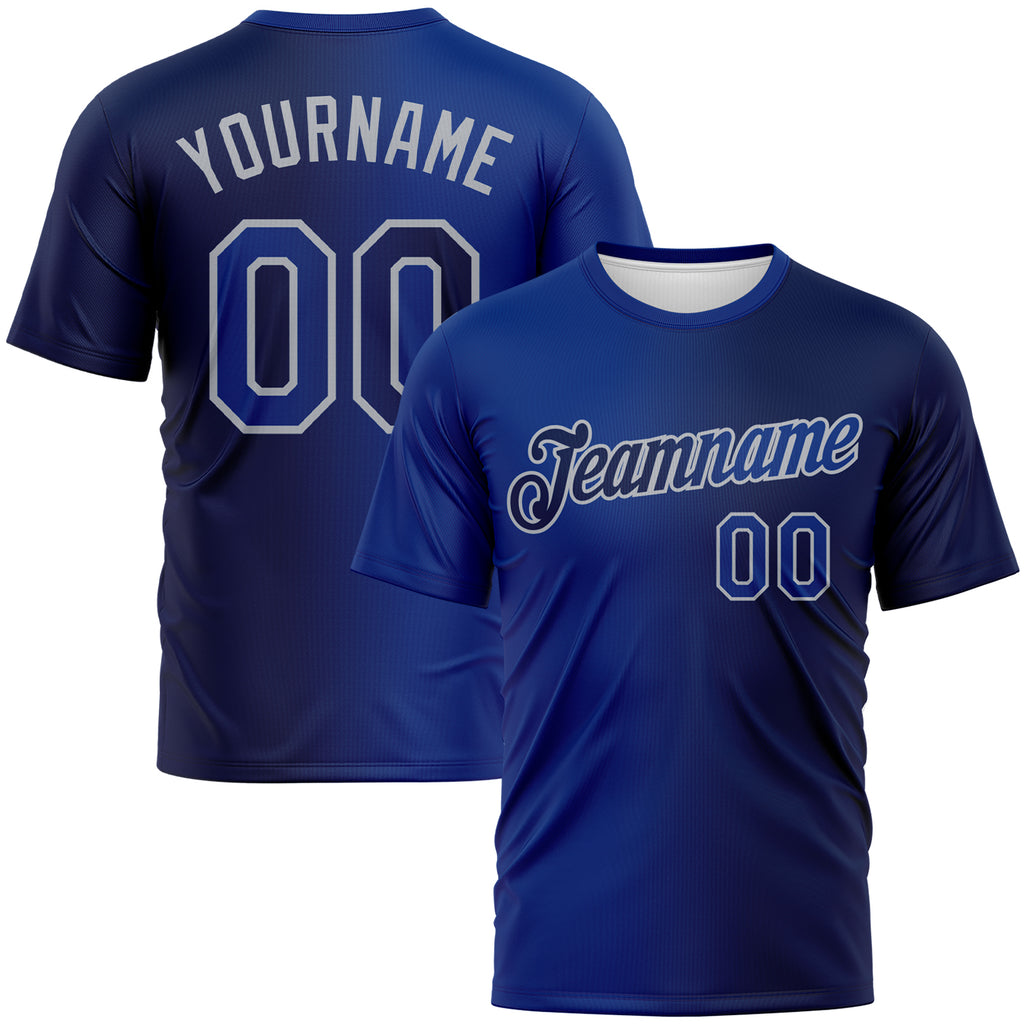 Custom Navy Royal-Gray Gradient Fashion Performance T-Shirt