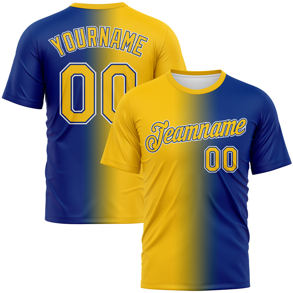 Custom Royal Yellow-White Gradient Fashion Performance T-Shirt
