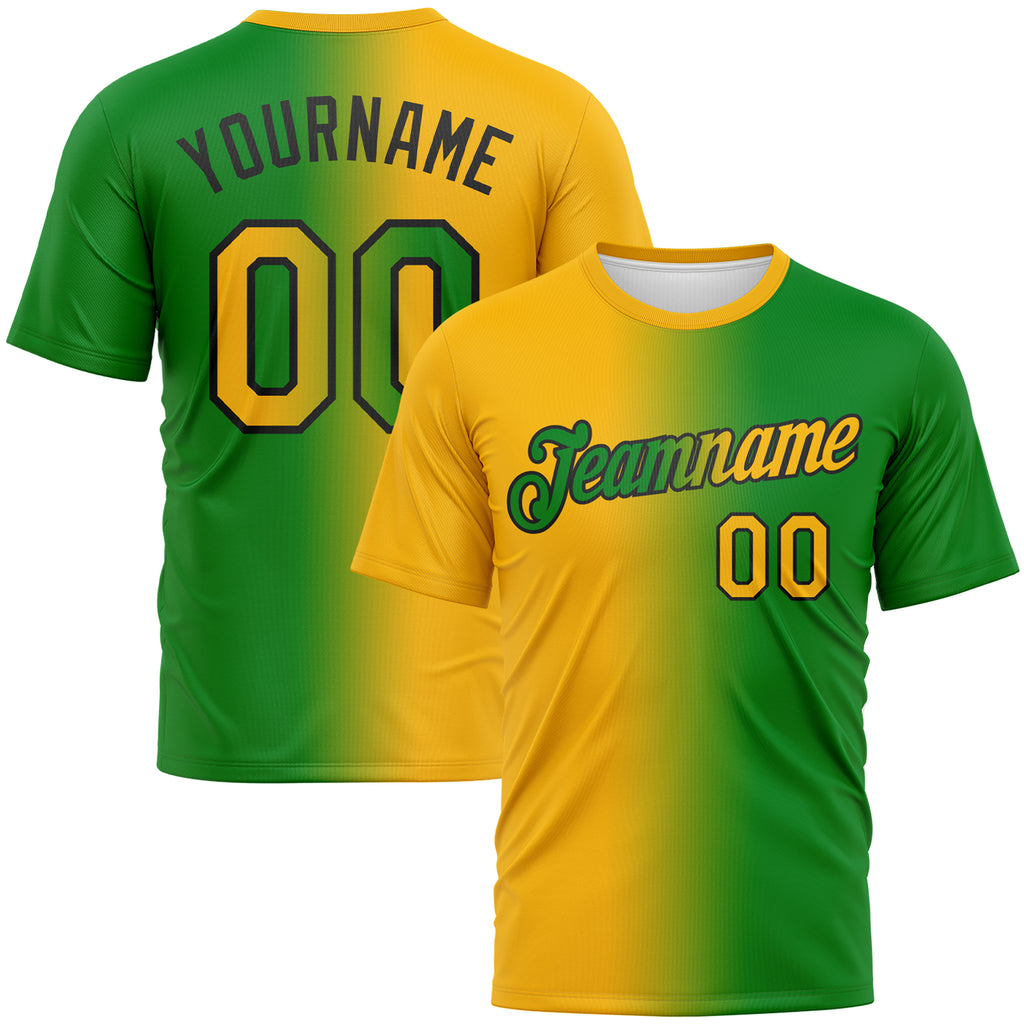 Custom Grass Green Gold-Black Gradient Fashion Performance T-Shirt