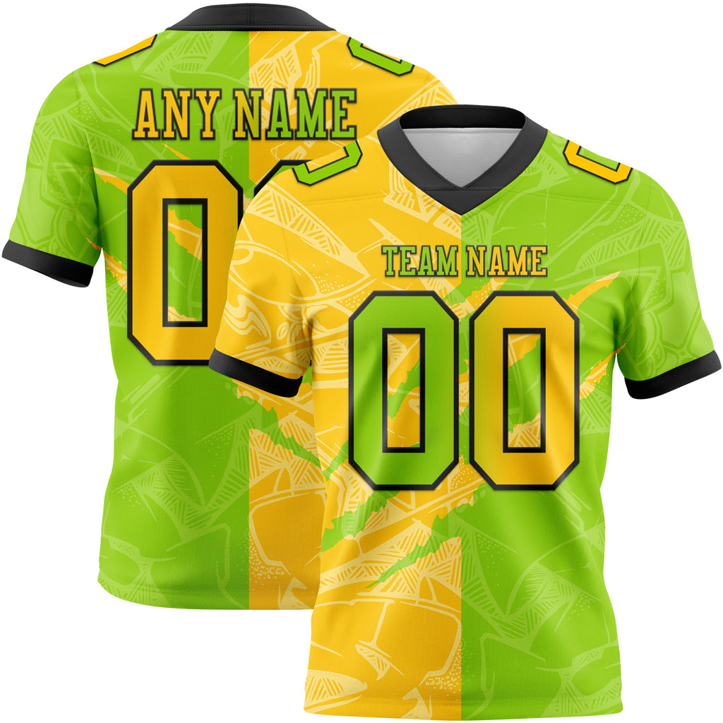 Custom Neon Green Yellow-Black Mesh Authentic Gradient Fashion Scratch Football Jersey